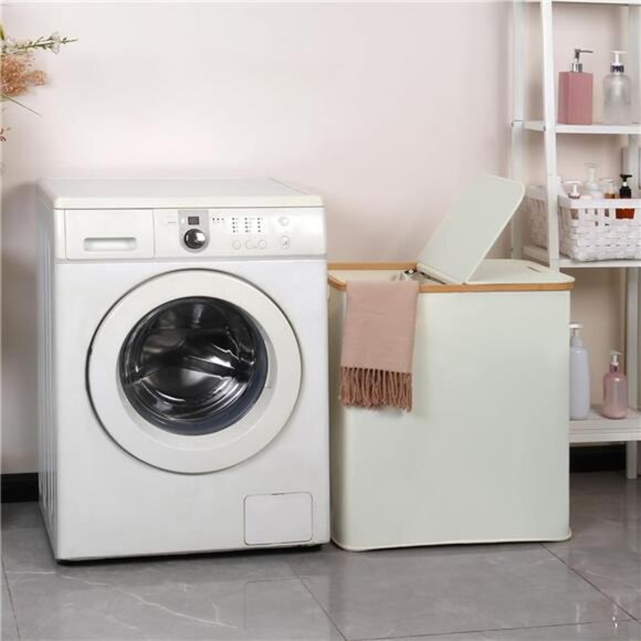Laundry Hamper with Lid, Double Laundry Hamper with 2 Removable Bags, 2 Section - Picture 4 of 7